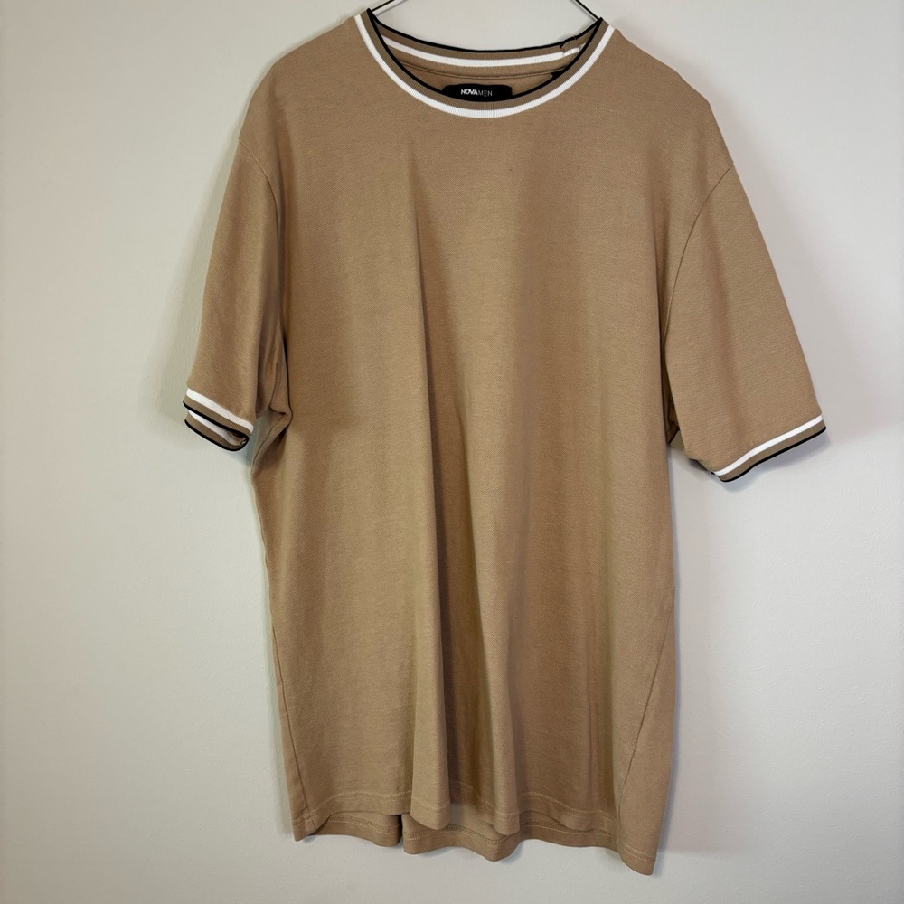 Fashion Nova Tan Short Sleeve Tee with Striped Accents